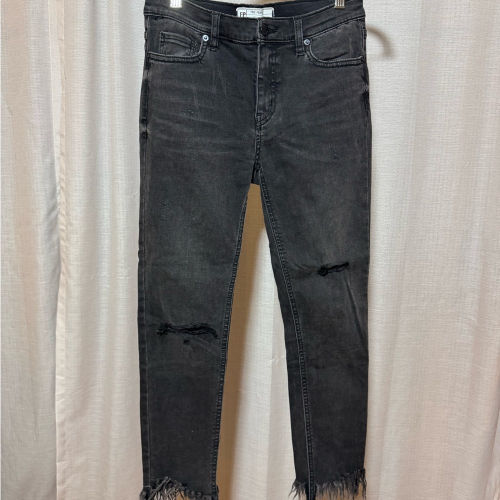Free People Black Skinny Jeans with Distressed Details